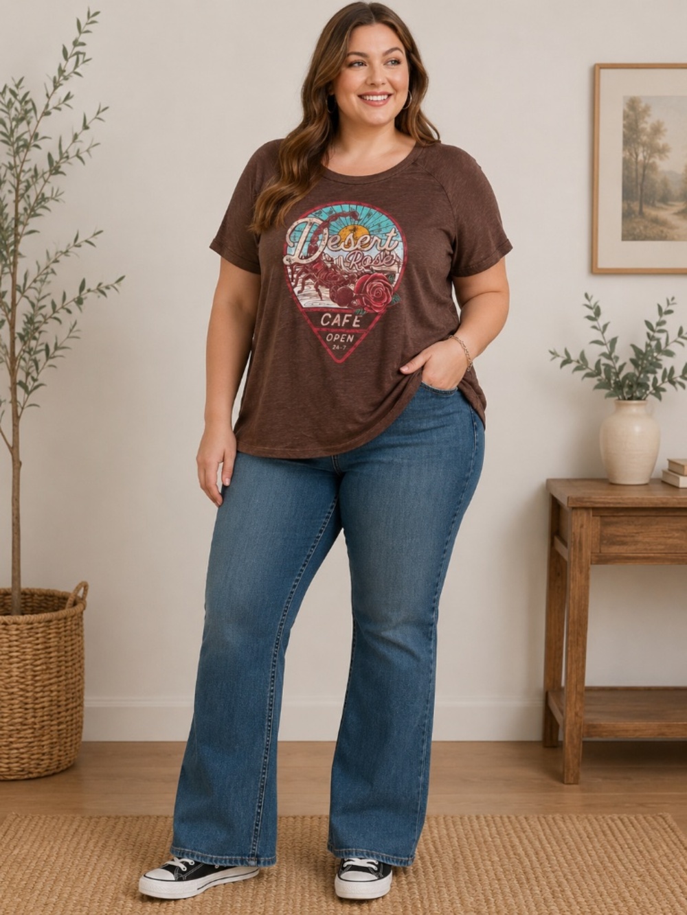 Torrid Desert Rose Cafe Graphic T-Shirt Brown Slub Jersey Size 5 Super Soft